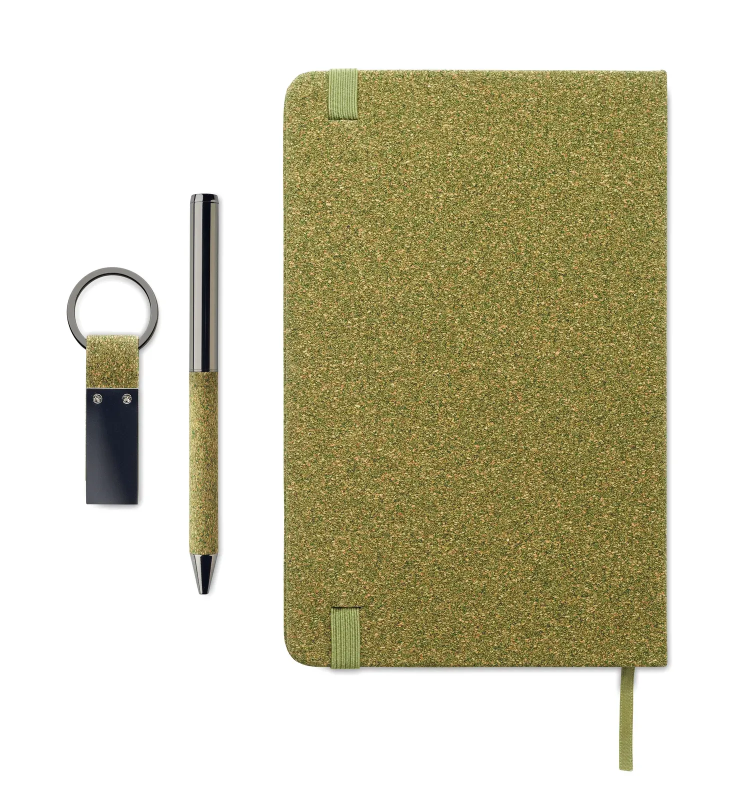 Chippewa Set A5 Notebook, Pen & Keyring – Tea Grounds & Cork Detail, FSC-Certified — Green
