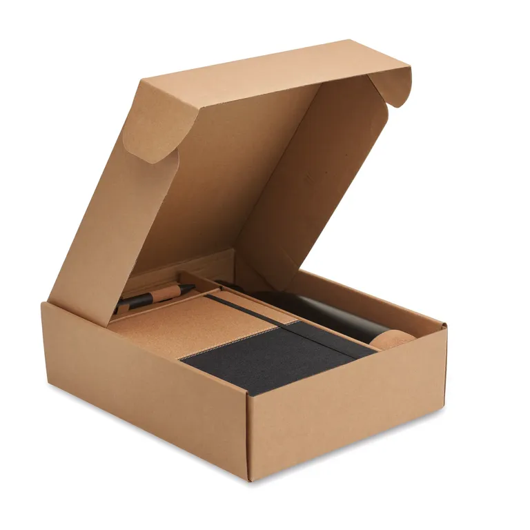 Cadeau 3-Piece Gift Set – RPET & Cork Notebook, Aluminium Pen & 500ml Bottle, FSC-Certified