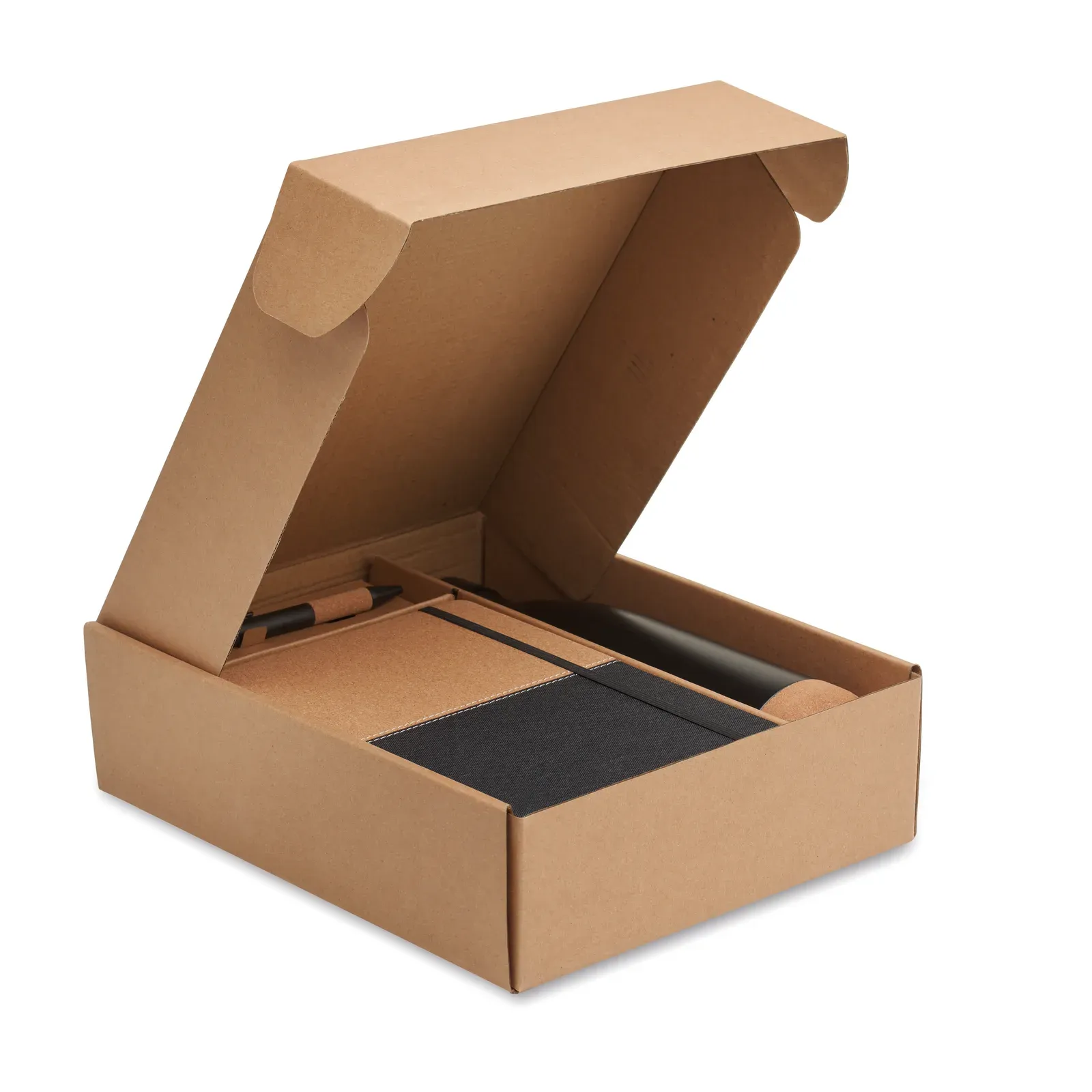 Cadeau 3-Piece Gift Set – RPET & Cork Notebook, Aluminium Pen & 500ml Bottle, FSC-Certified — Black