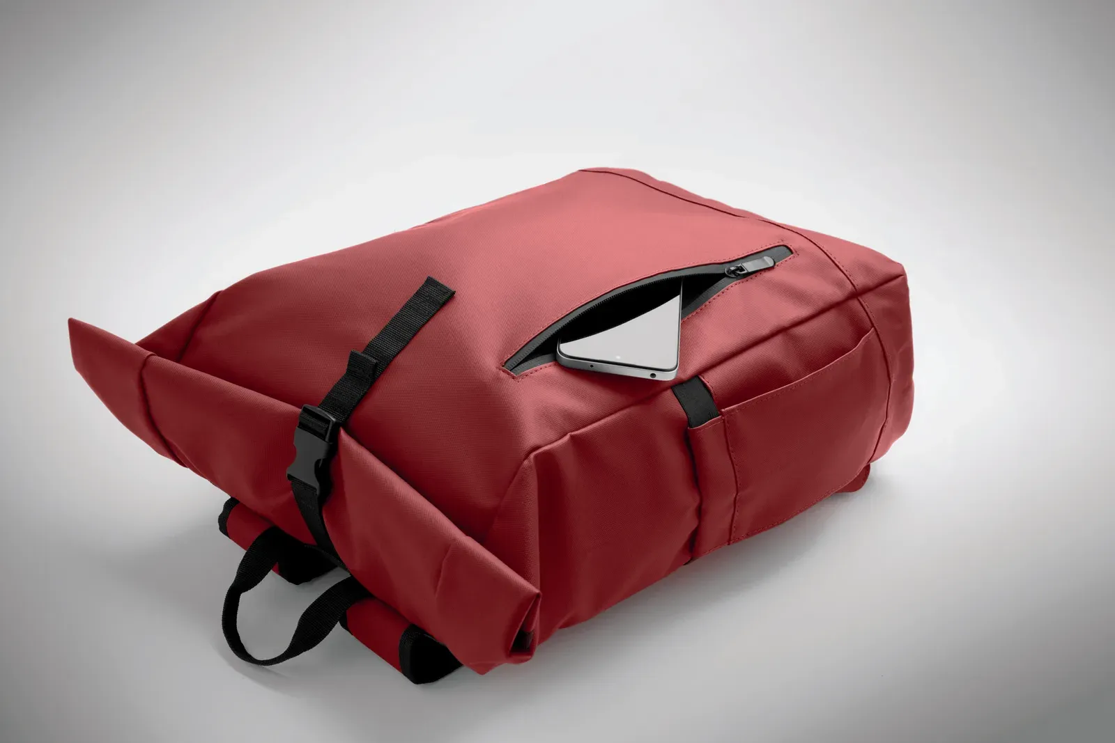 RPET Laptop Backpack Bangkok Roll with Zippered Pocket 30X25X57 cm — Burgundy