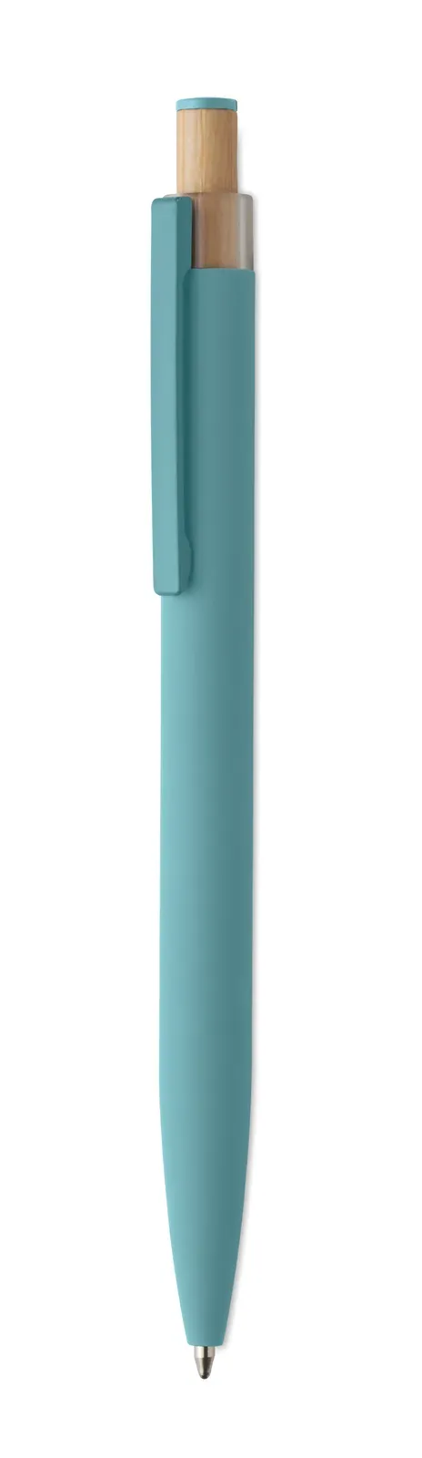Bergamo++ Recycled Aluminium Pen – Bamboo Button, Colour-Matched Detail — Baby Blue