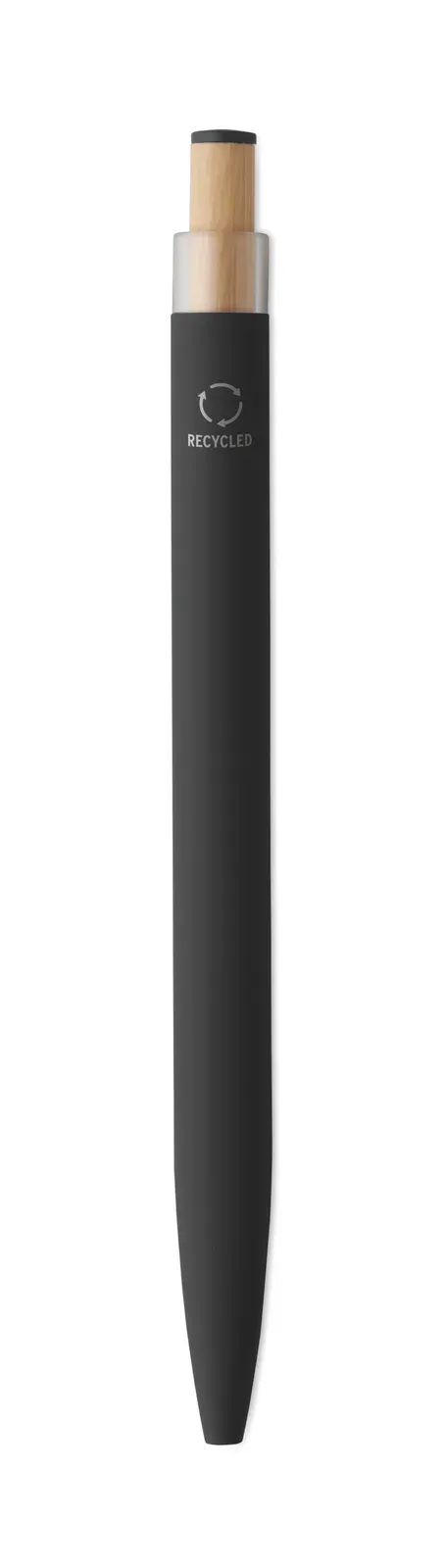 Bergamo++ Recycled Aluminium Pen – Bamboo Button, Colour-Matched Detail — Black