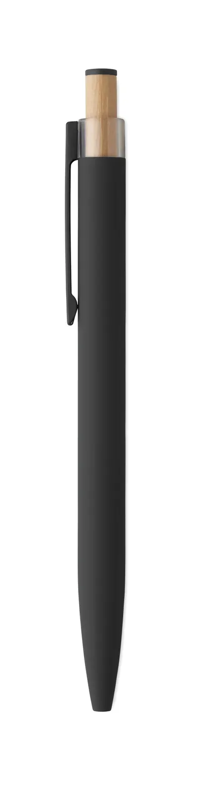 Bergamo++ Recycled Aluminium Pen – Bamboo Button, Colour-Matched Detail — Black