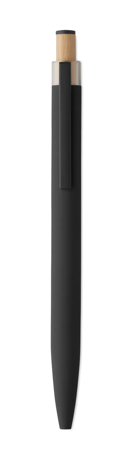 Bergamo++ Recycled Aluminium Pen – Bamboo Button, Colour-Matched Detail — Black