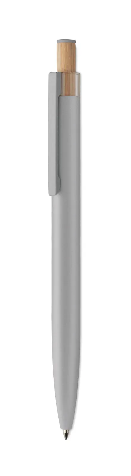Bergamo++ Recycled Aluminium Pen – Bamboo Button, Colour-Matched Detail — Matt Silver