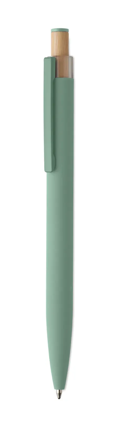 Bergamo++ Recycled Aluminium Pen – Bamboo Button, Colour-Matched Detail — Mint Green