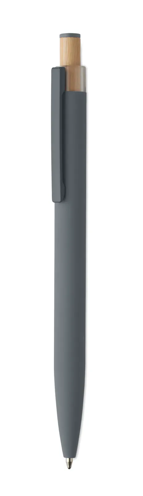 Bergamo++ Recycled Aluminium Pen – Bamboo Button, Colour-Matched Detail — Stone Grey