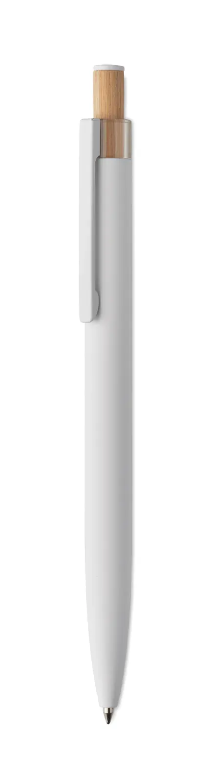 Bergamo++ Recycled Aluminium Pen – Bamboo Button, Colour-Matched Detail — White