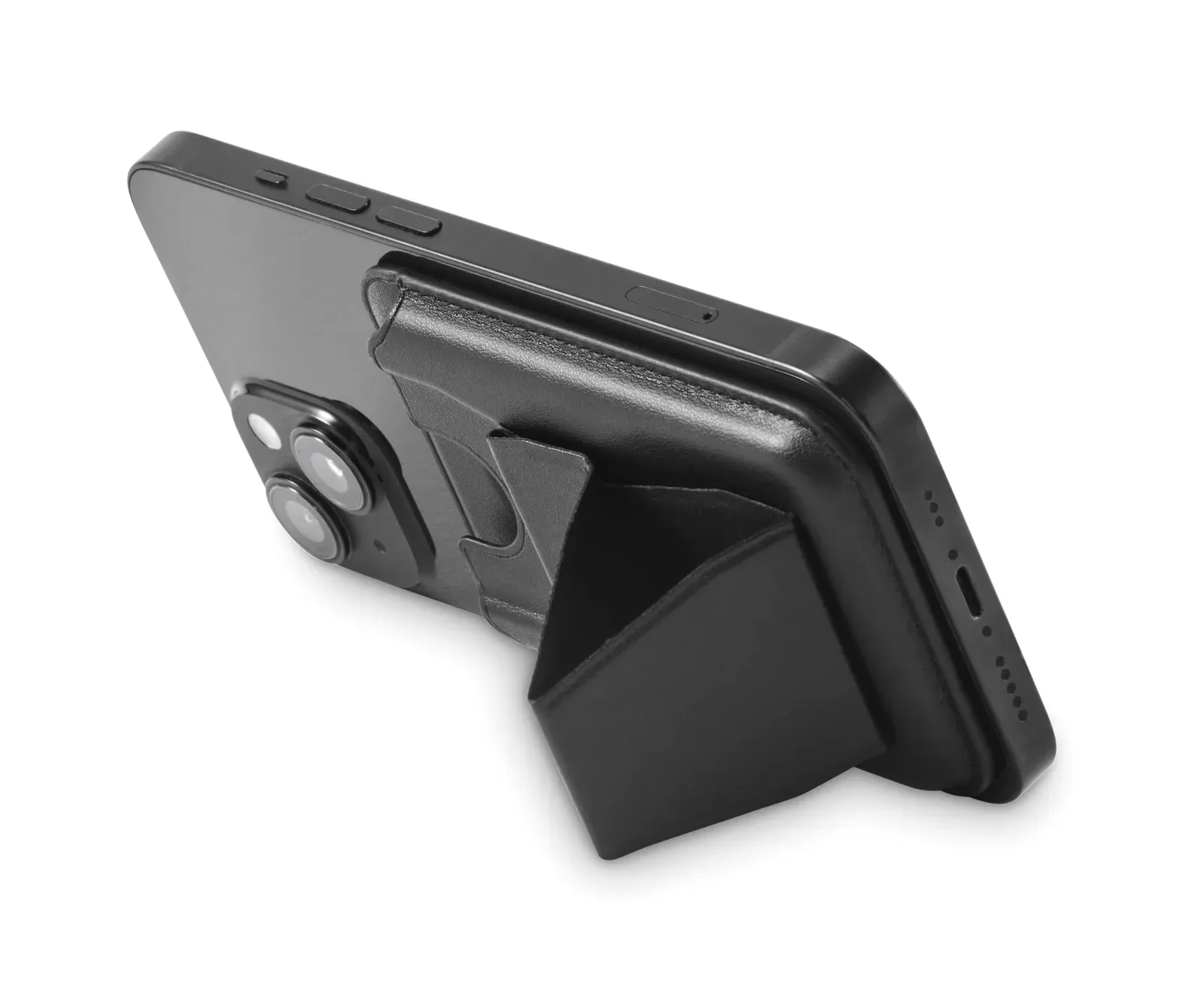 Leamag PU Leather Phone Card Holder – 2 Cards with Magnetic Stand — Black