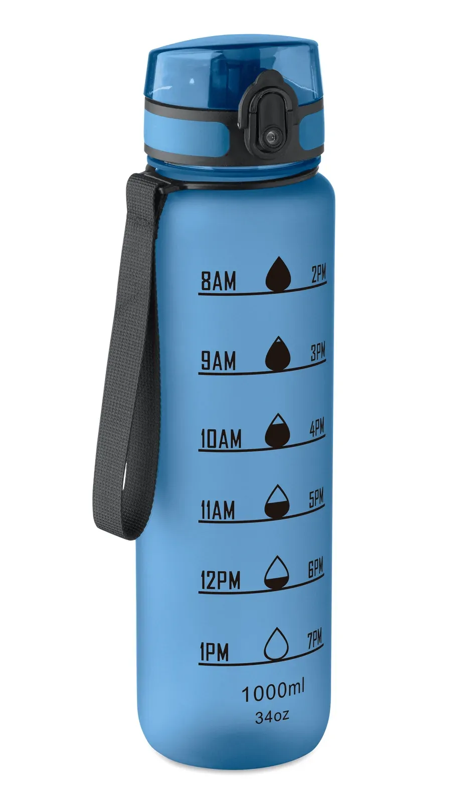 Isforden Mark – Sports Water Bottle in RPET, Motivational Time Markings, One Hand Opening Flip Top Lid