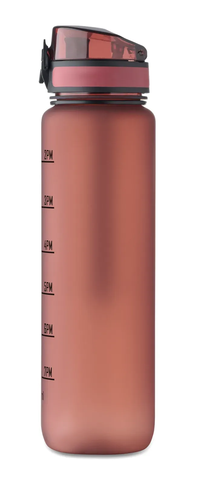 Isforden Mark – Sports Water Bottle in RPET, Motivational Time Markings, One Hand Opening Flip Top Lid — Burgundy