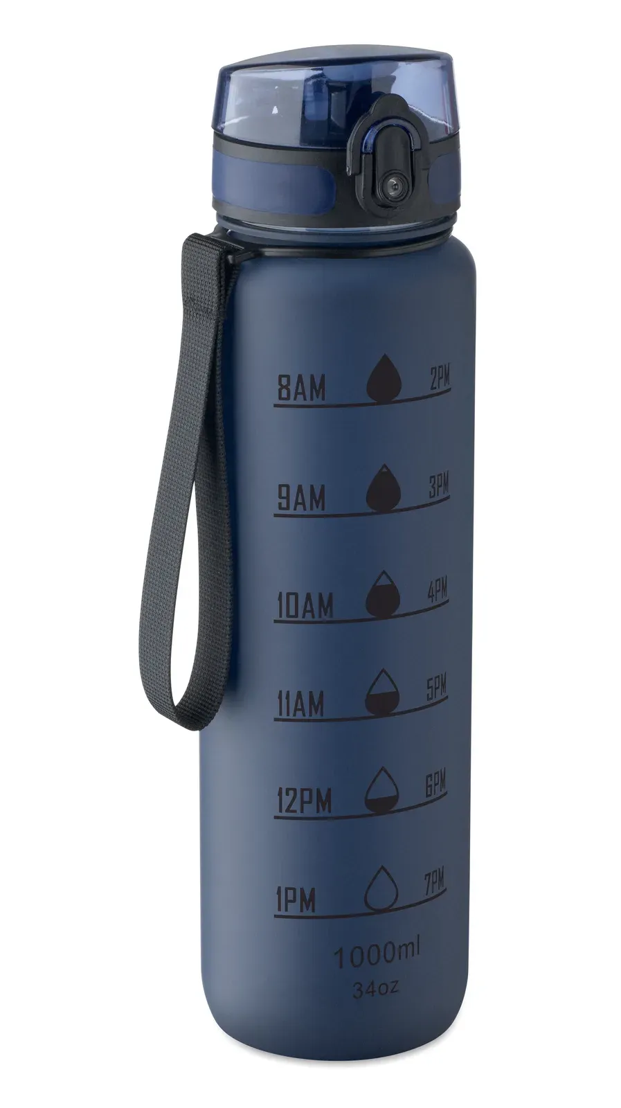 Isforden Mark – Sports Water Bottle in RPET, Motivational Time Markings, One Hand Opening Flip Top Lid — French Navy