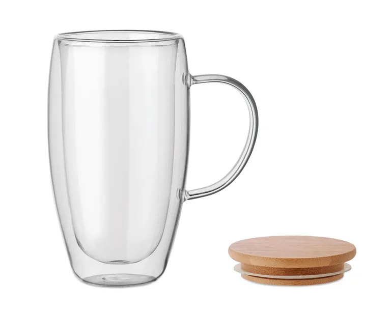 Terol – Double Wall Borosilicate Glass Mug with Handle and Bamboo Lid