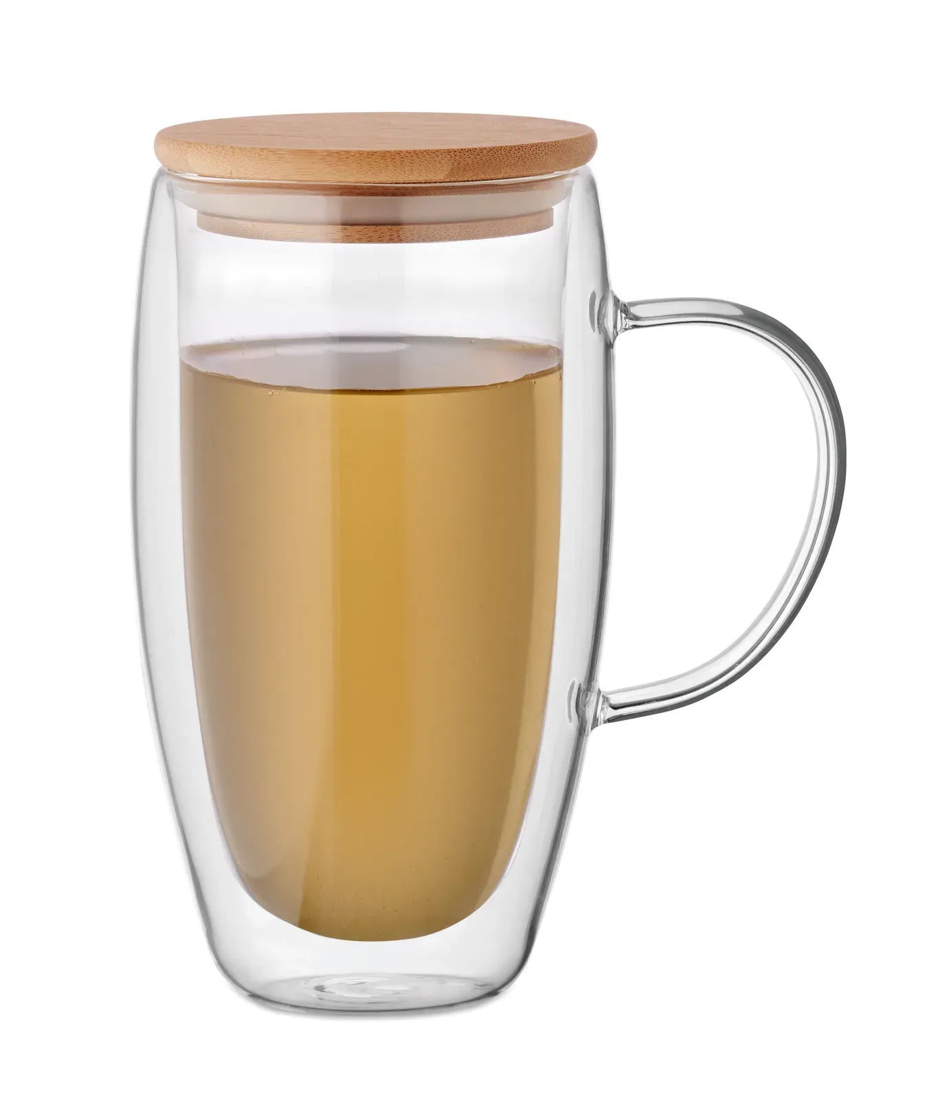 Terol – Double Wall Borosilicate Glass Mug with Handle and Bamboo Lid — Transparent