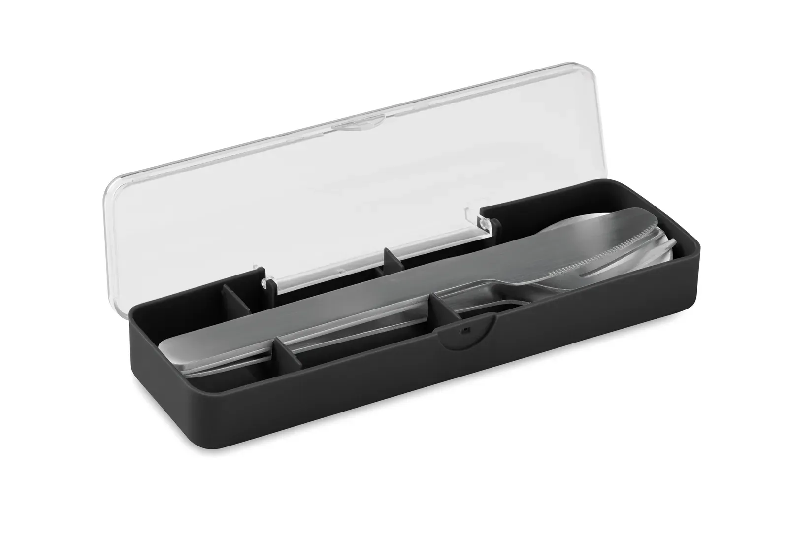 Mesteck – Stainless Steel Cutlery Set with PP Case; This Set Includes a Fork, Knife and Spoon — Black