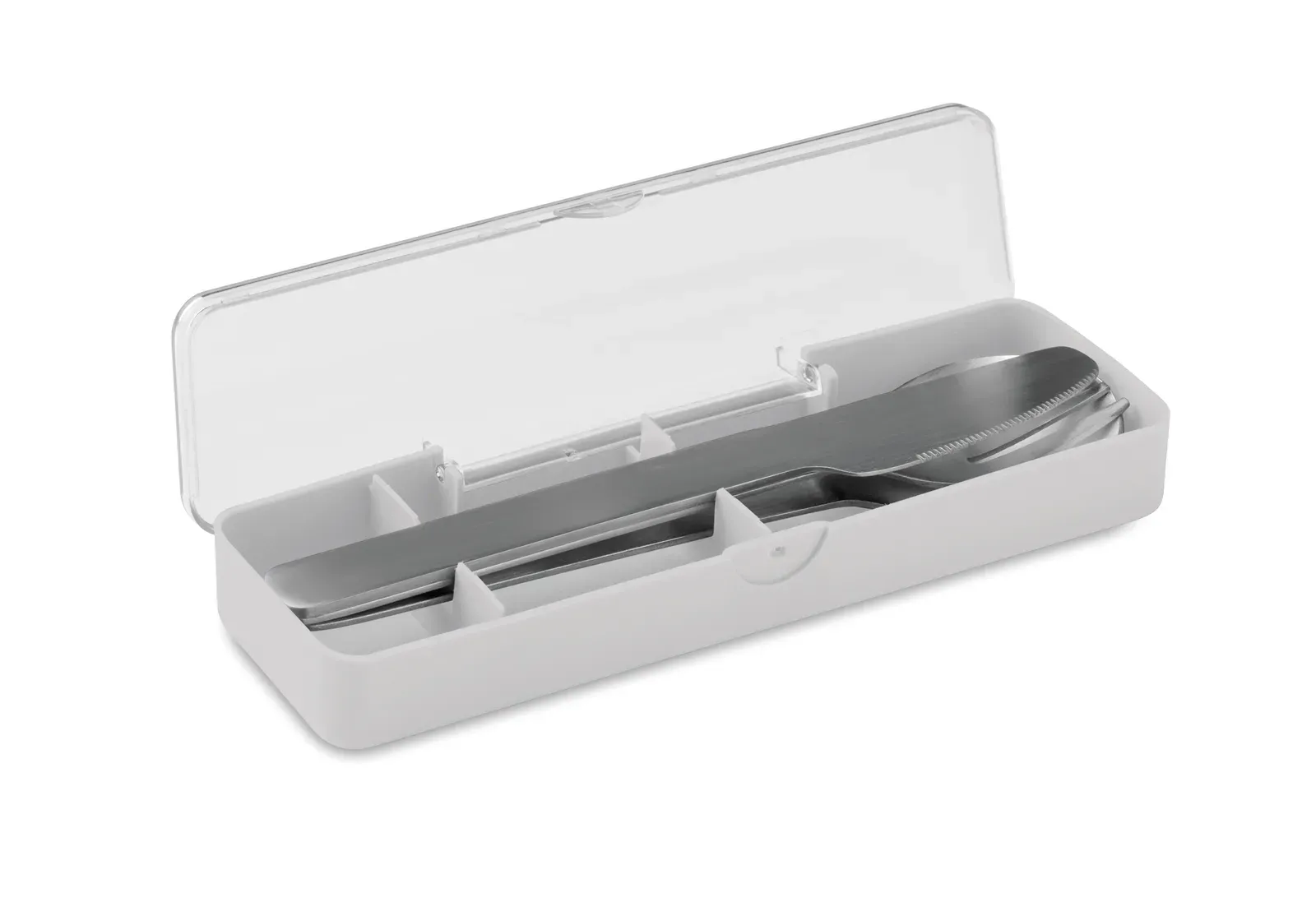 Mesteck – Stainless Steel Cutlery Set with PP Case; This Set Includes a Fork, Knife and Spoon — White