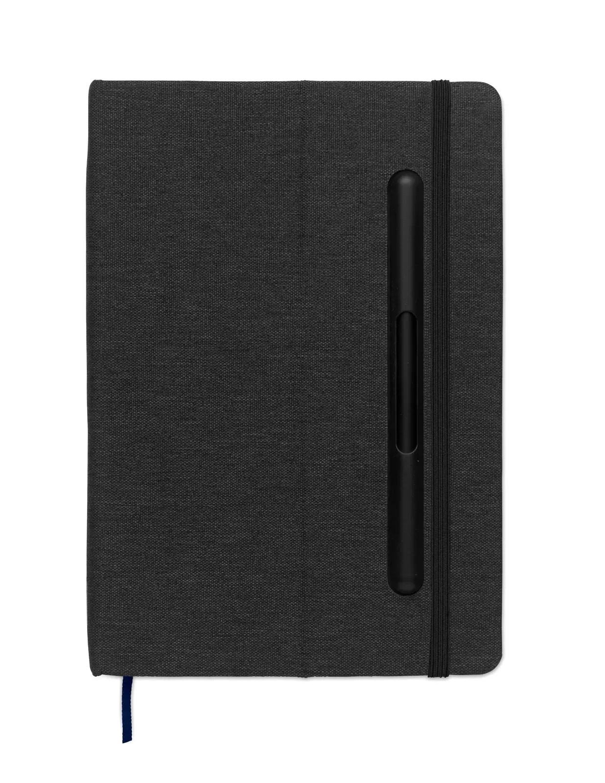 Rinbook A5 RPET Notebook with Phone Stand – 192-Page Refill & Integrated 2-in-1 Pen — Black