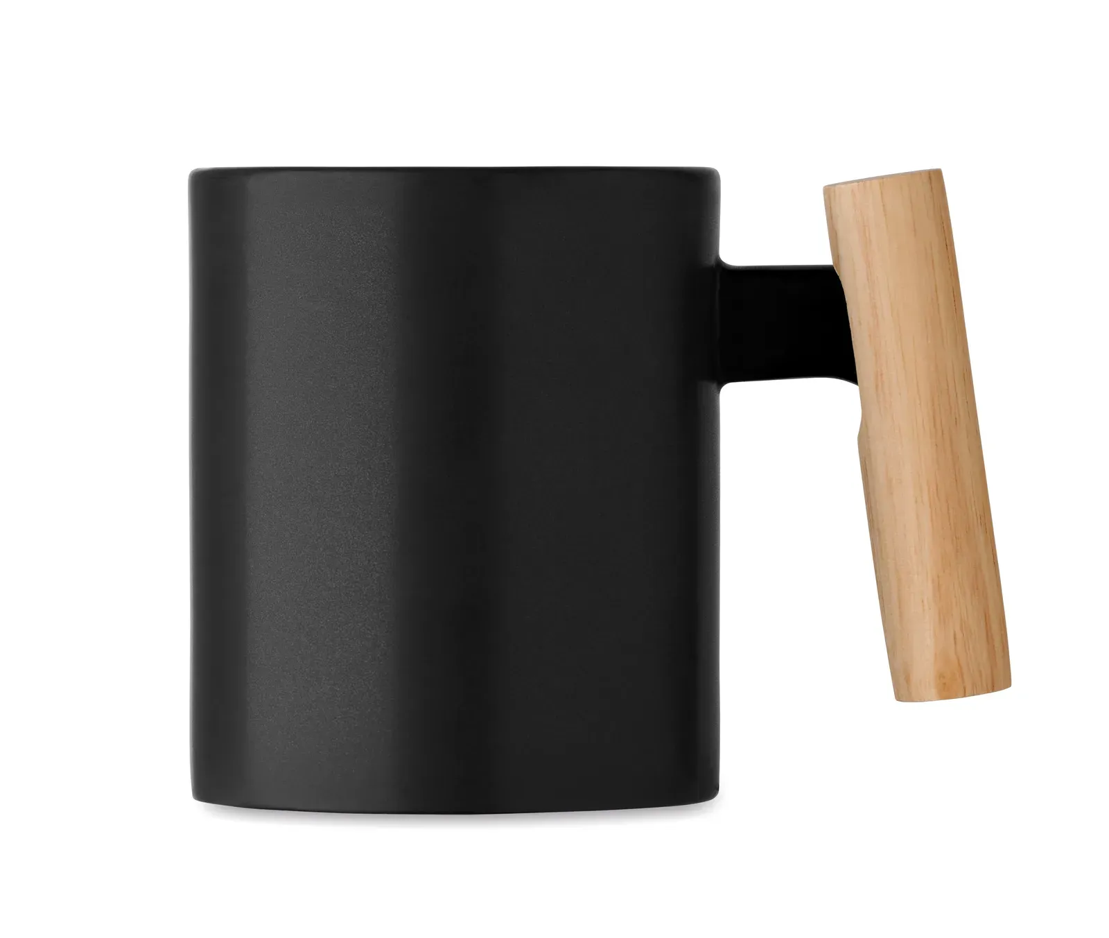 Crenate – Ceramic Mug with Wooden Handle.: Individual Packed in White Carton Box — Black