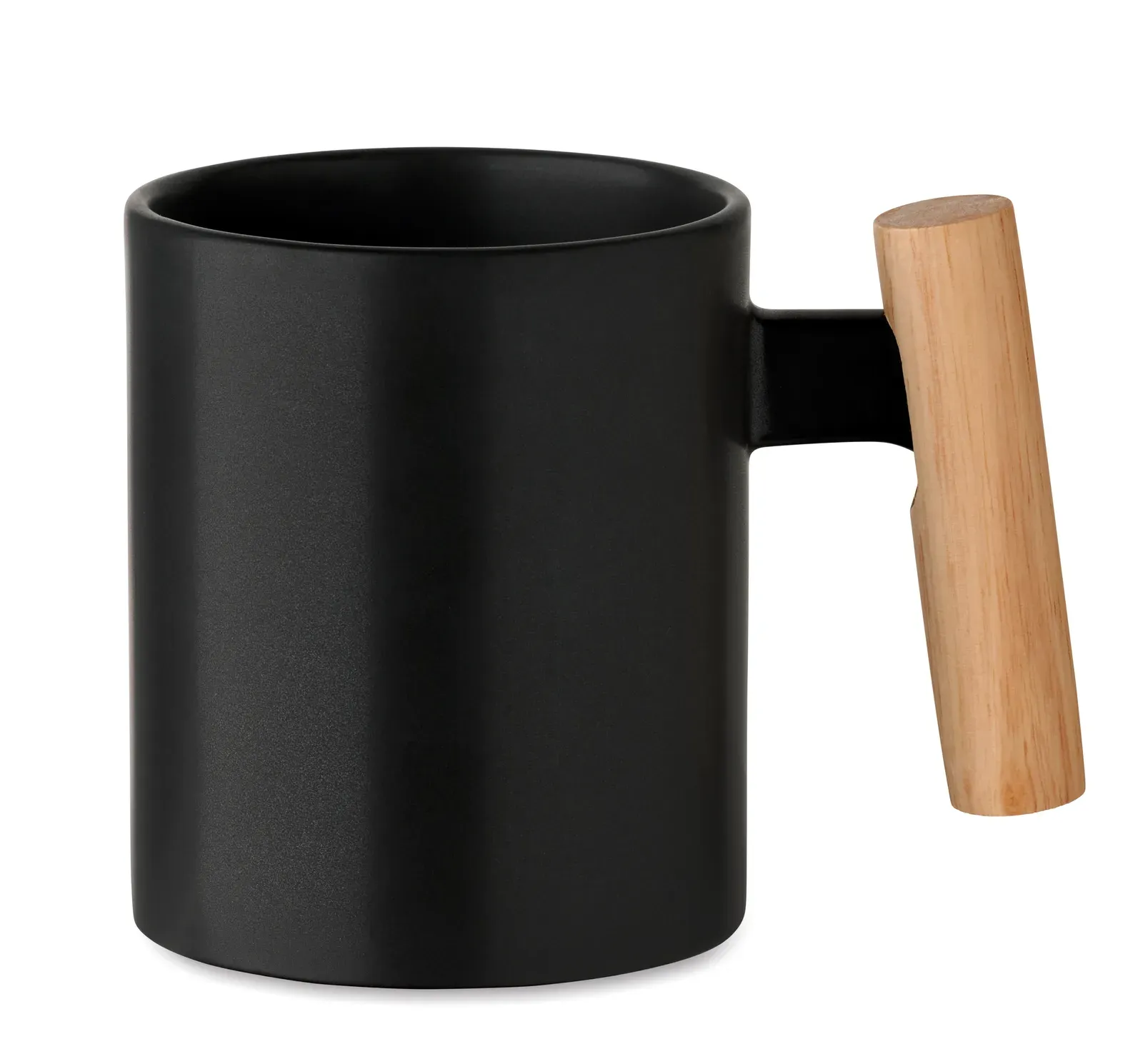 Crenate – Ceramic Mug with Wooden Handle.: Individual Packed in White Carton Box — Black
