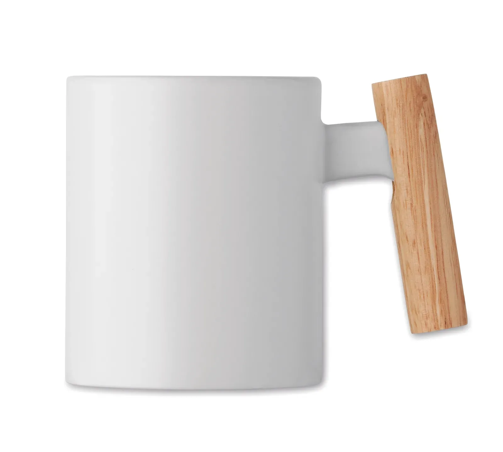 Crenate – Ceramic Mug with Wooden Handle.: Individual Packed in White Carton Box — White