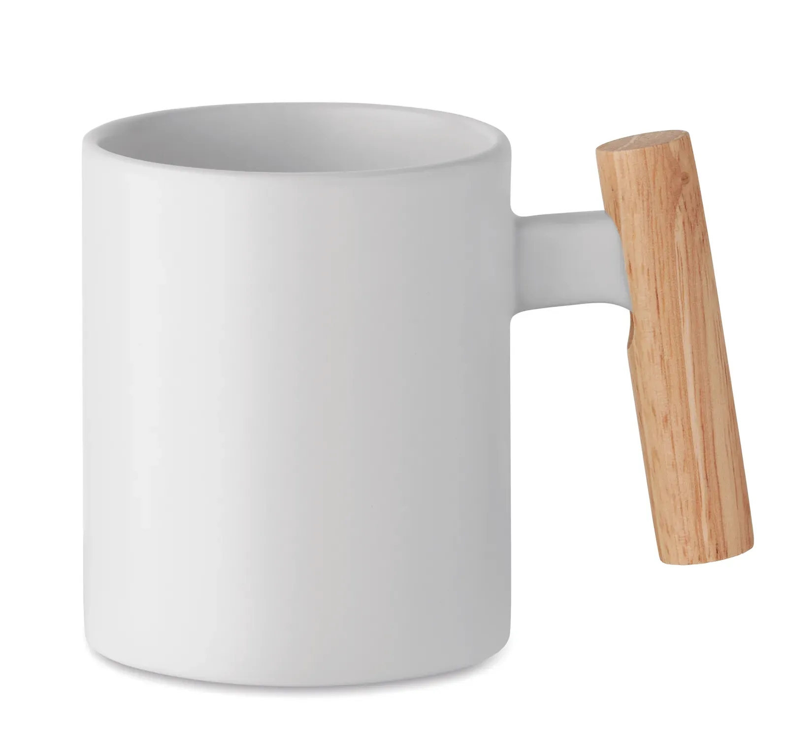 Crenate – Ceramic Mug with Wooden Handle.: Individual Packed in White Carton Box — White