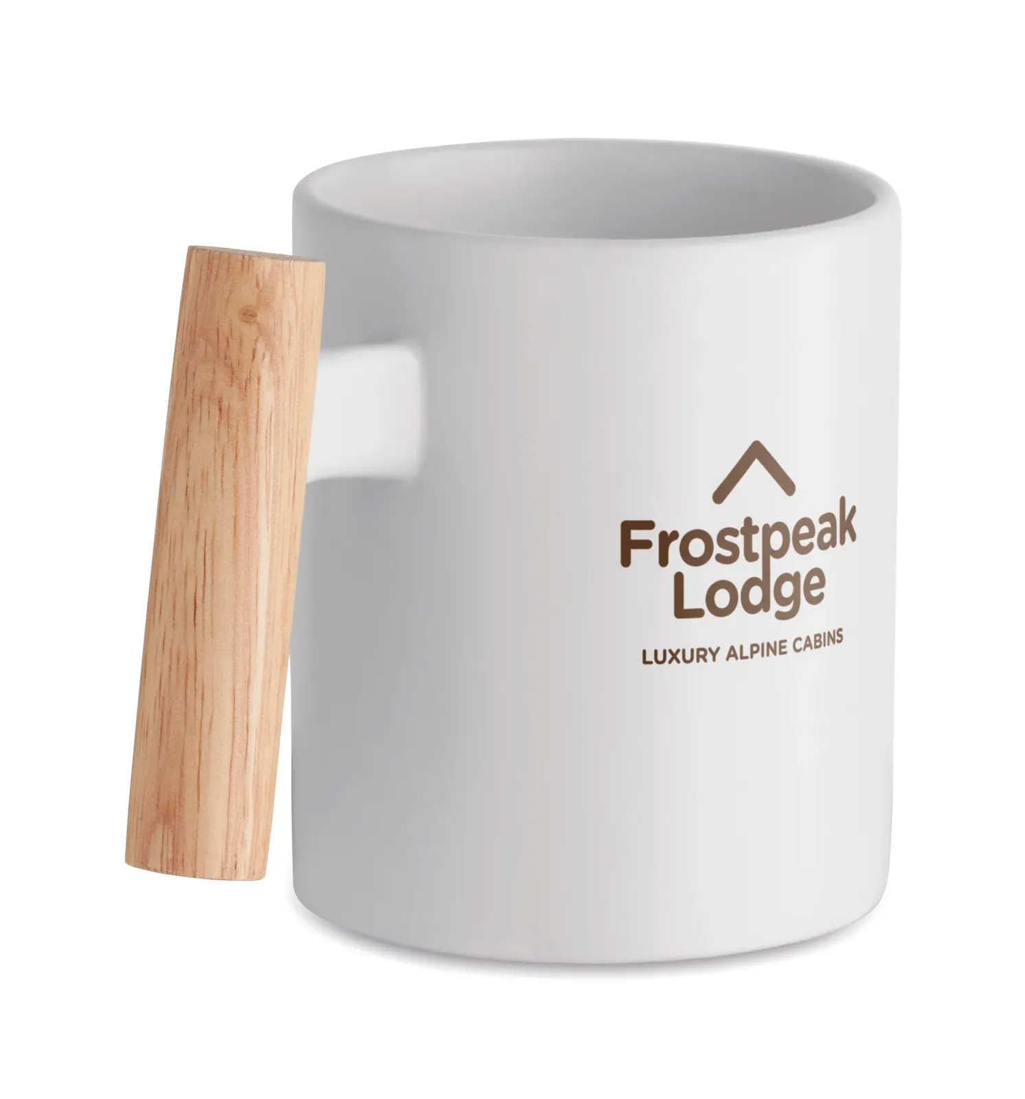 Crenate – Ceramic Mug with Wooden Handle.: Individual Packed in White Carton Box — White
