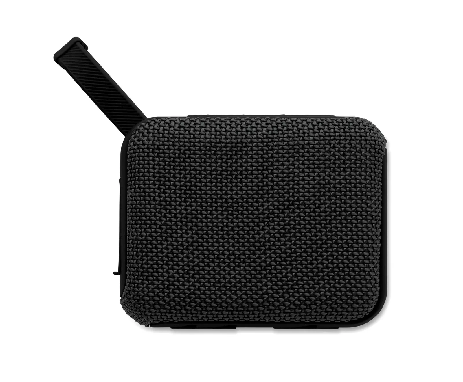 Oblo Wireless 5.0 Speaker – RPET Fabric with Hanging Cord, 5W / 800 mAh — Black