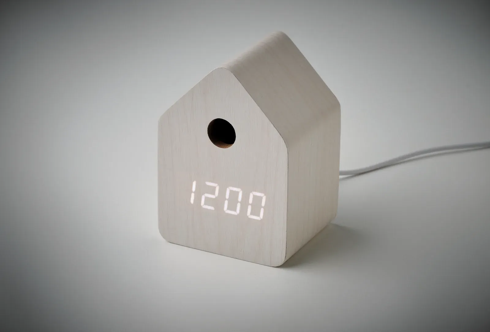 Cuckoo MDF Desk Clock – Alarm & Temperature Display — White