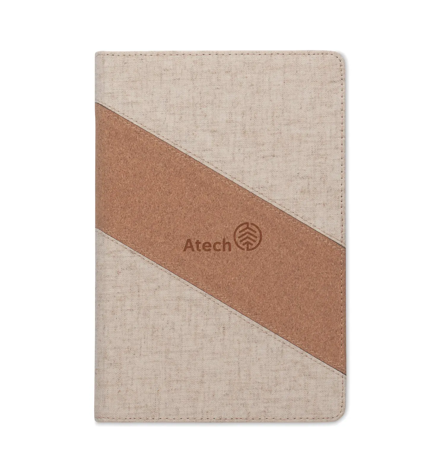 Cortona A5 Notebook with 15W Wireless Charger – Cotton & Cork Cover, 128-Page Refill — Beige