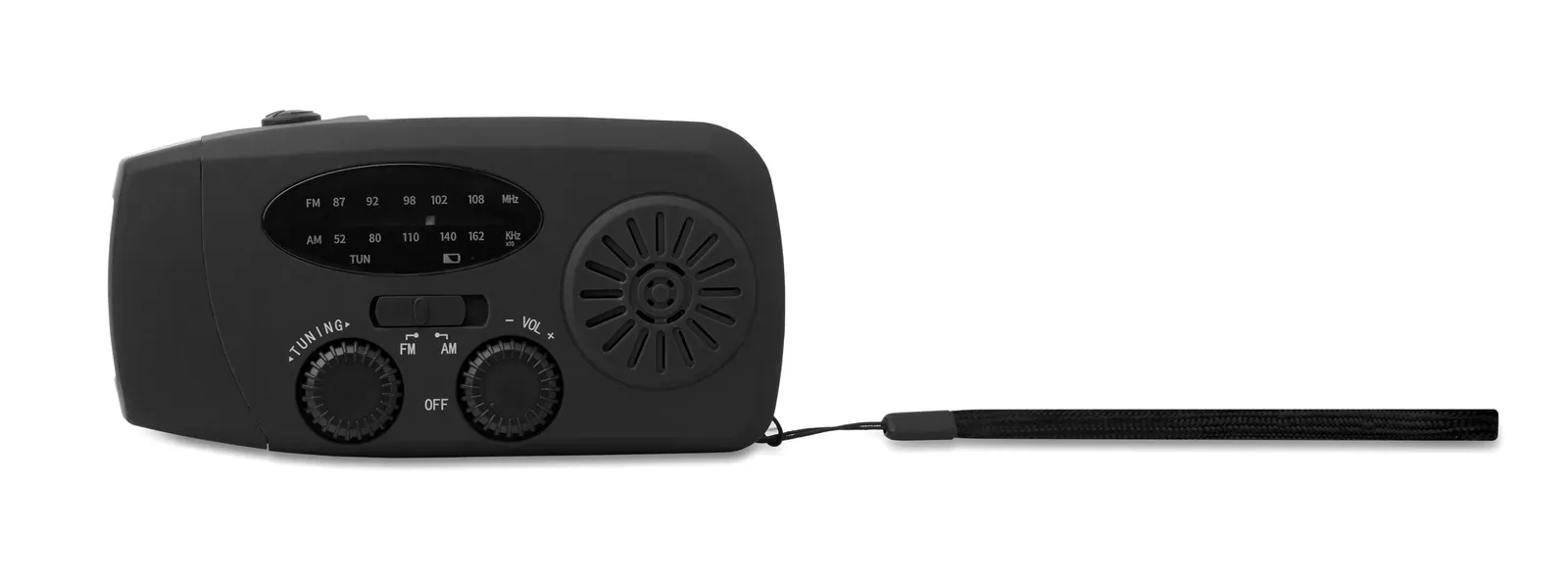 Onda Portable AM/FM Radio with LED Torch – Solar & Hand-Crank Powered — Black