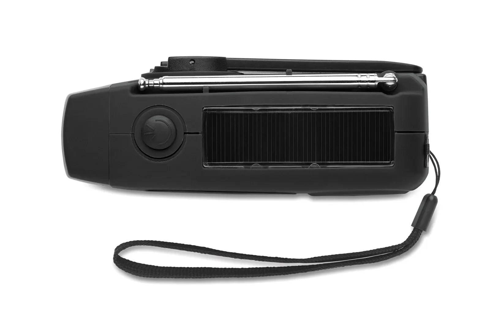 Onda Portable AM/FM Radio with LED Torch – Solar & Hand-Crank Powered — Black