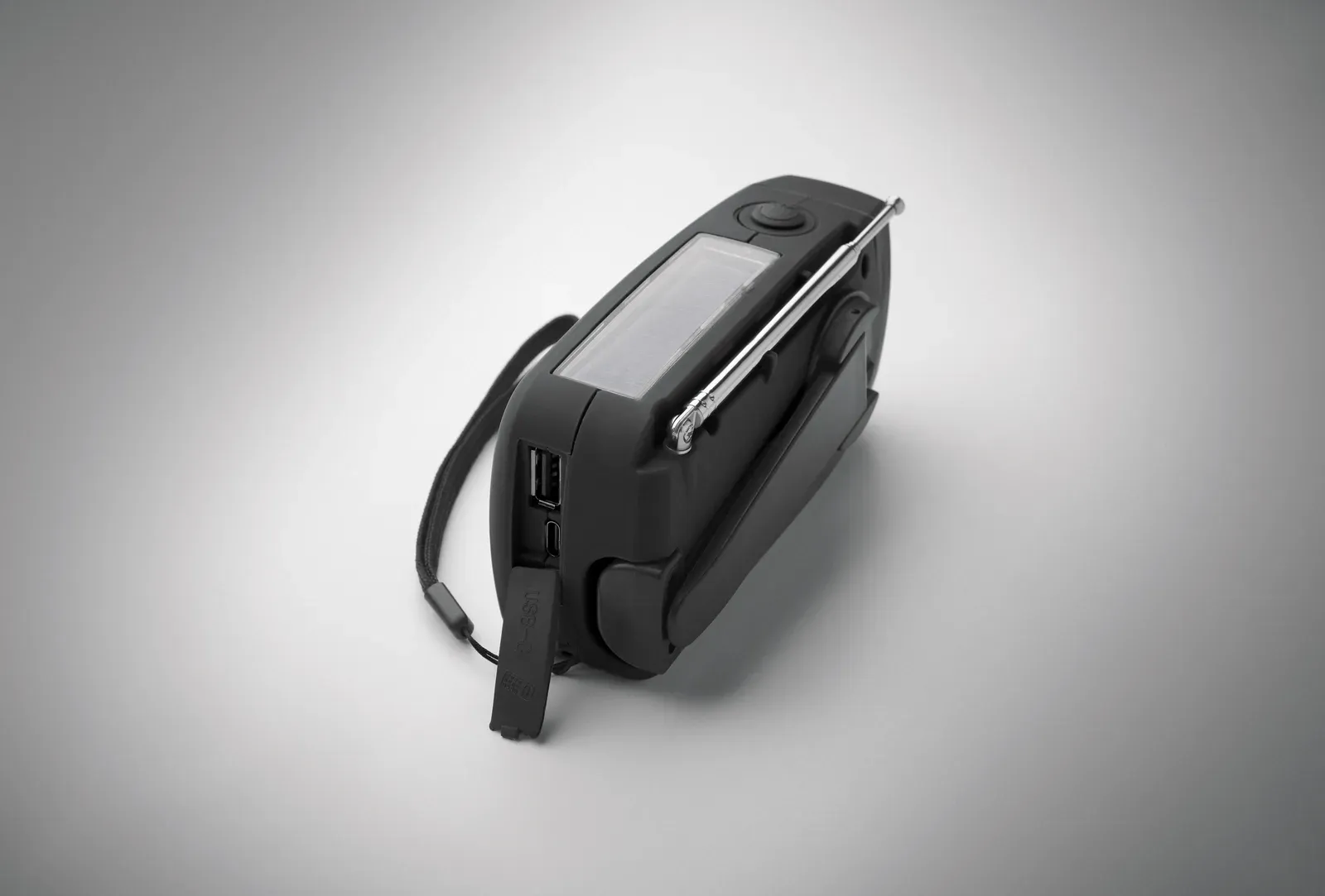 Onda Portable AM/FM Radio with LED Torch – Solar & Hand-Crank Powered — Black