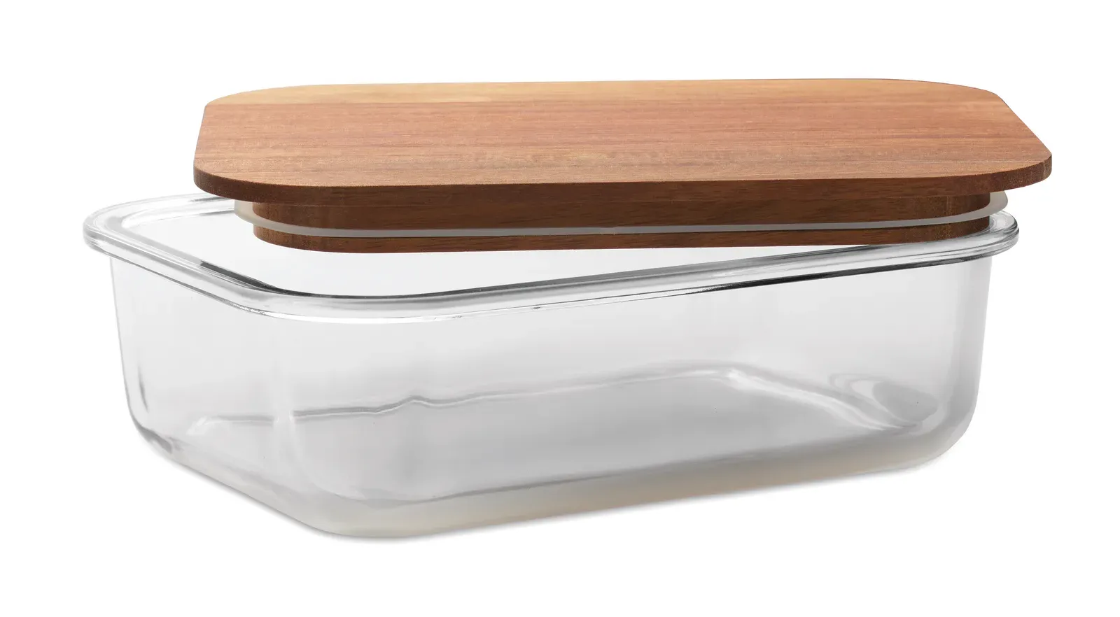 Vitrio Lunch – Lunch Box in Glass with Acacia Wooden Lid and RPET Elastic Band Closure — Transparent