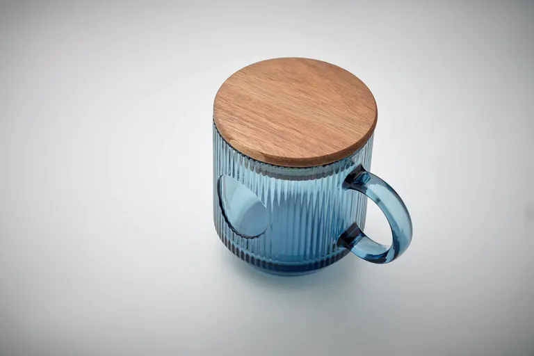 Vitrio Mug – Ribbed Glass Mug with Acacia Lid