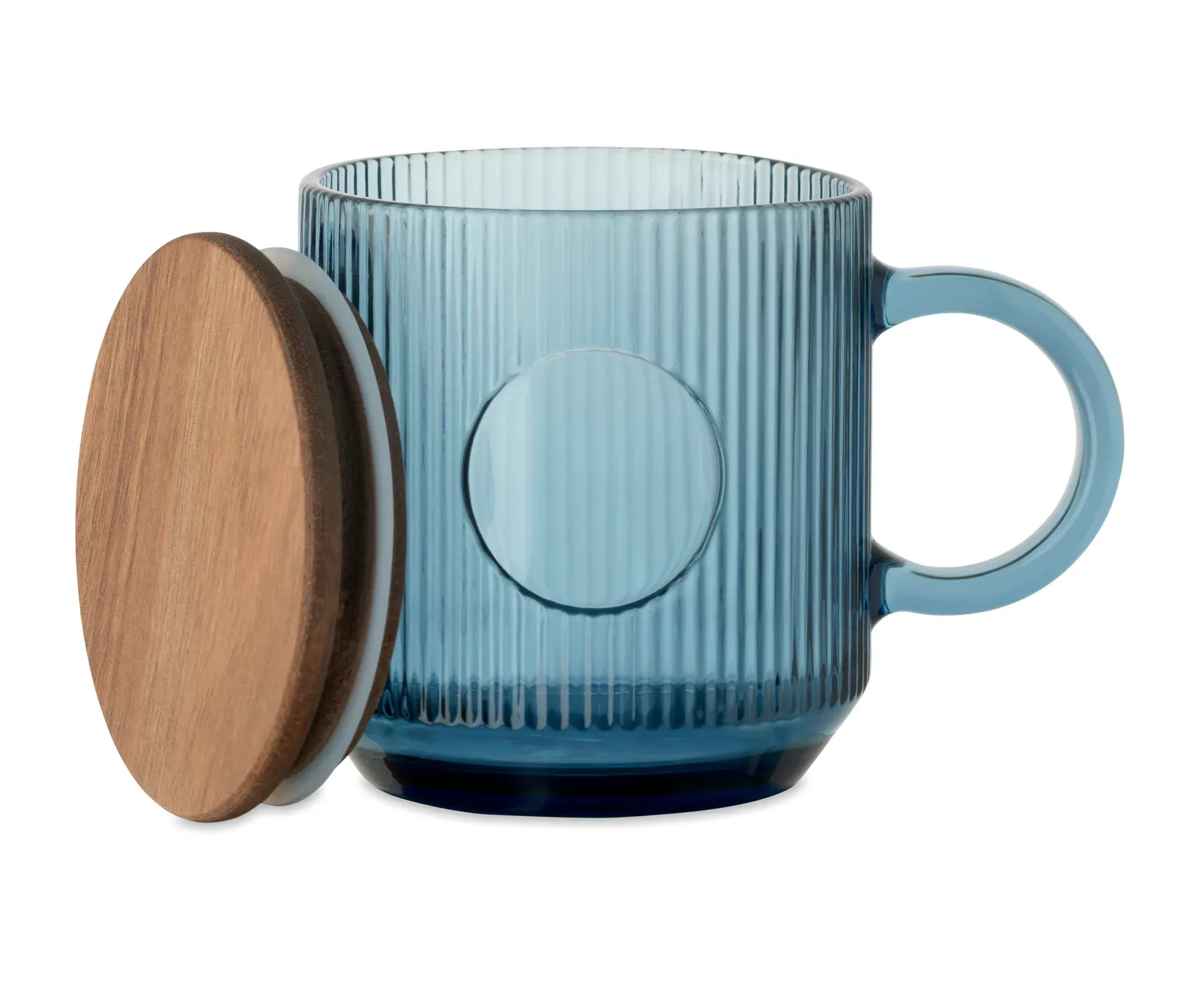 Vitrio Mug – Ribbed Glass Mug with Acacia Lid