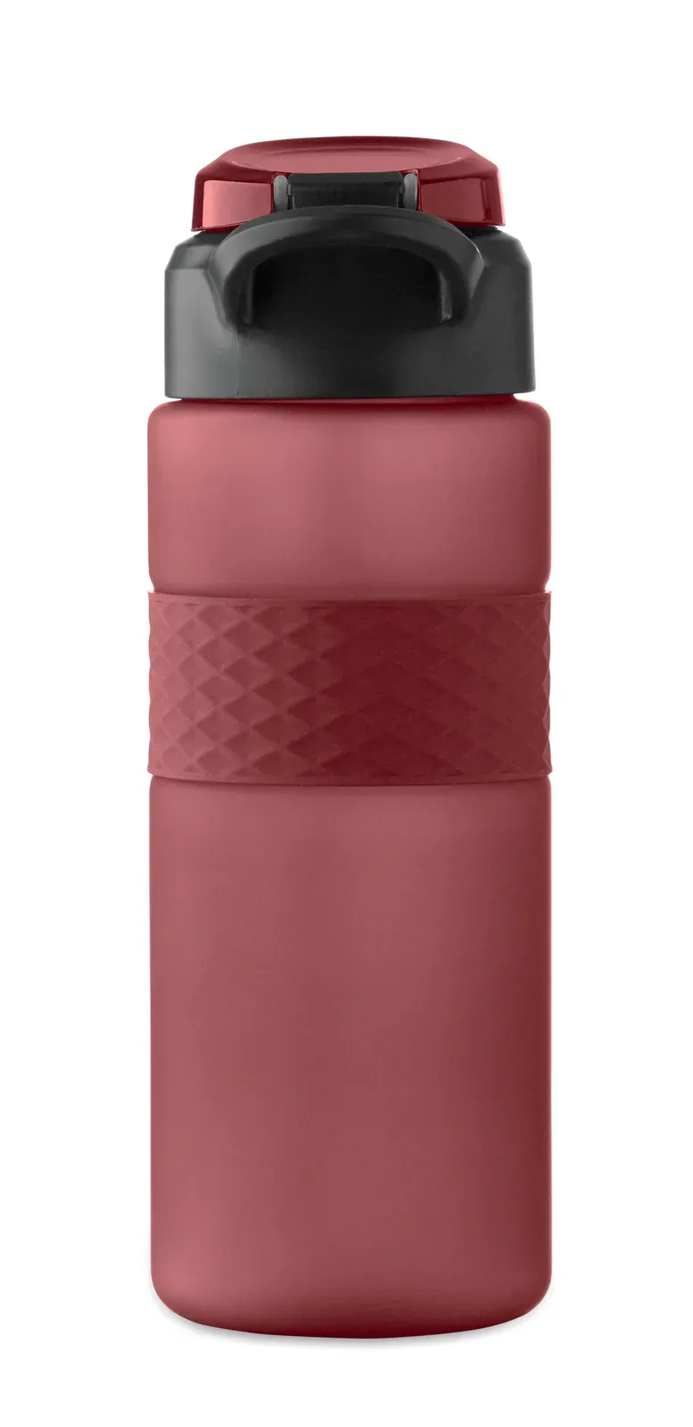 Isjforden – Drinking Bottle Made from RPET with Silicone Grip, PP Flip-Top Lid and Safety Lock; Including Integrated Straw — Burgundy
