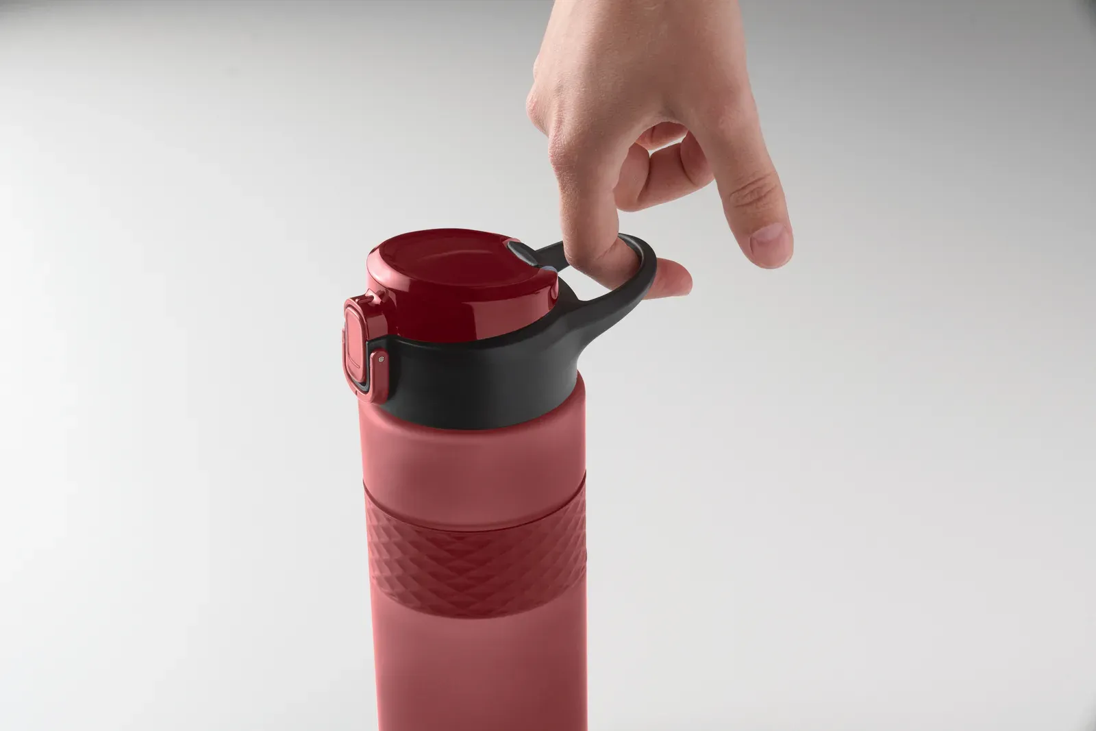 Isjforden – Drinking Bottle Made from RPET with Silicone Grip, PP Flip-Top Lid and Safety Lock; Including Integrated Straw — Burgundy