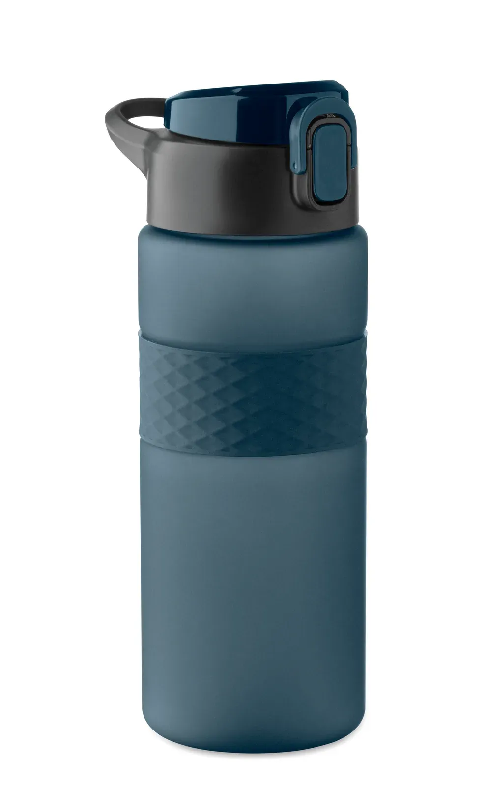 Isjforden – Drinking Bottle Made from RPET with Silicone Grip, PP Flip-Top Lid and Safety Lock; Including Integrated Straw — French Navy