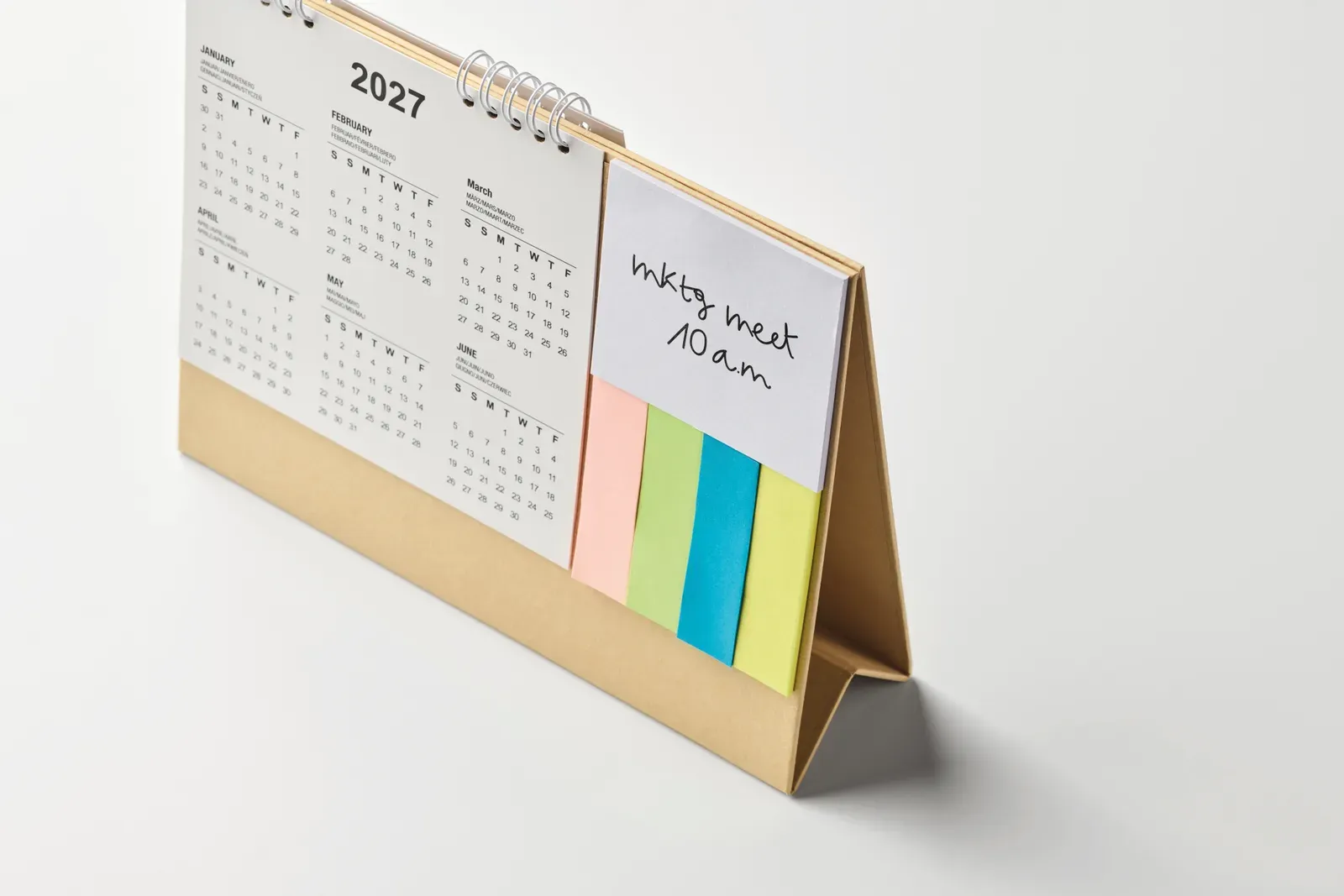 Calendoo Desk Calendar with Memo Pad — Beige