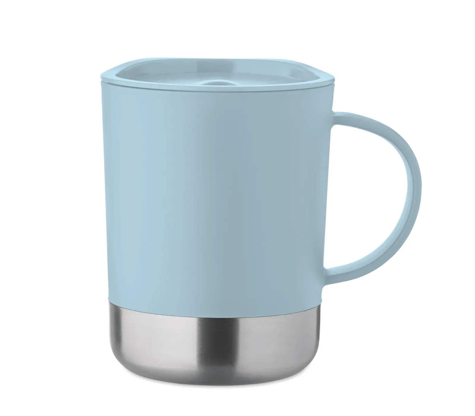 Beaker – PP Mug with Recycled Stainless Steel Base (90 % Recycled Stainless Steel and 10% Stainless Steel) and PP Sliding — Baby Blue