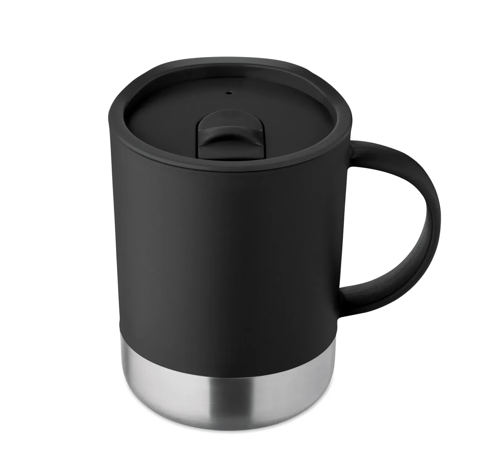 Beaker – PP Mug with Recycled Stainless Steel Base (90 % Recycled Stainless Steel and 10% Stainless Steel) and PP Sliding — Black