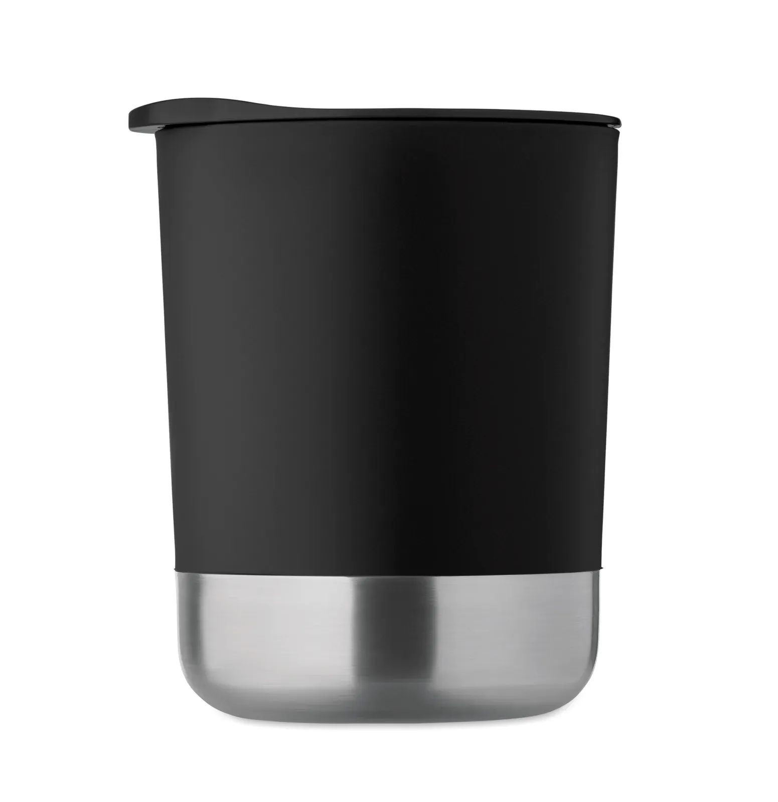 Beaker – PP Mug with Recycled Stainless Steel Base (90 % Recycled Stainless Steel and 10% Stainless Steel) and PP Sliding — Black