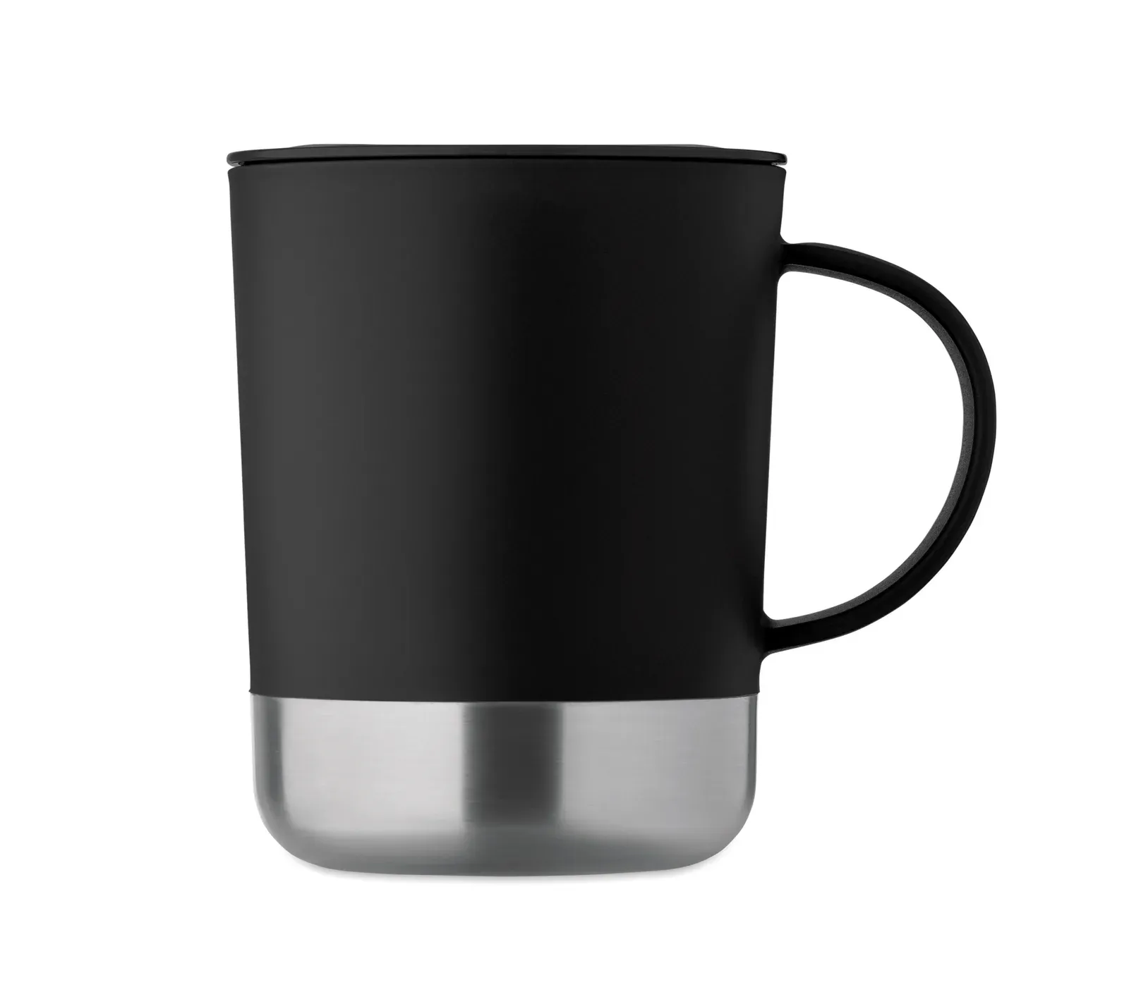 Beaker – PP Mug with Recycled Stainless Steel Base (90 % Recycled Stainless Steel and 10% Stainless Steel) and PP Sliding — Black