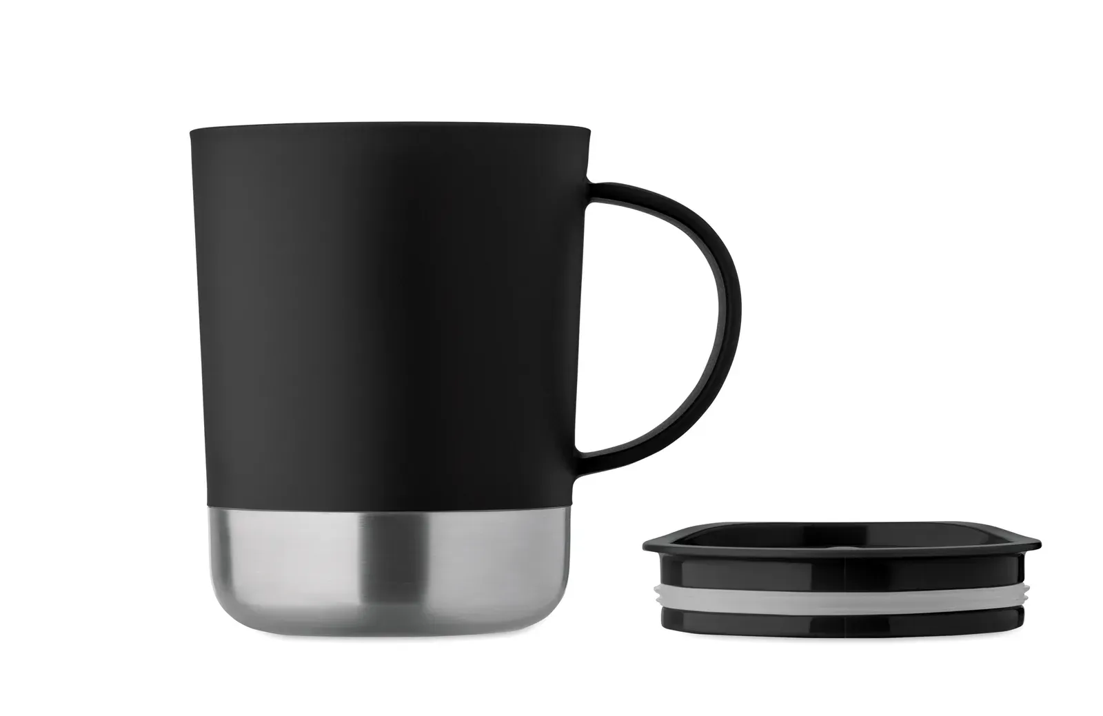 Beaker – PP Mug with Recycled Stainless Steel Base (90 % Recycled Stainless Steel and 10% Stainless Steel) and PP Sliding — Black