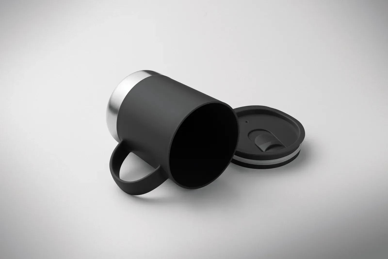 Beaker – PP Mug with Recycled Stainless Steel Base (90 % Recycled Stainless Steel and 10% Stainless Steel) and PP Sliding — Black