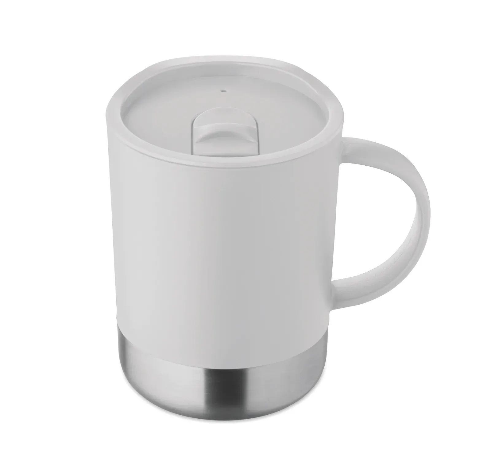 Beaker – PP Mug with Recycled Stainless Steel Base (90 % Recycled Stainless Steel and 10% Stainless Steel) and PP Sliding — White