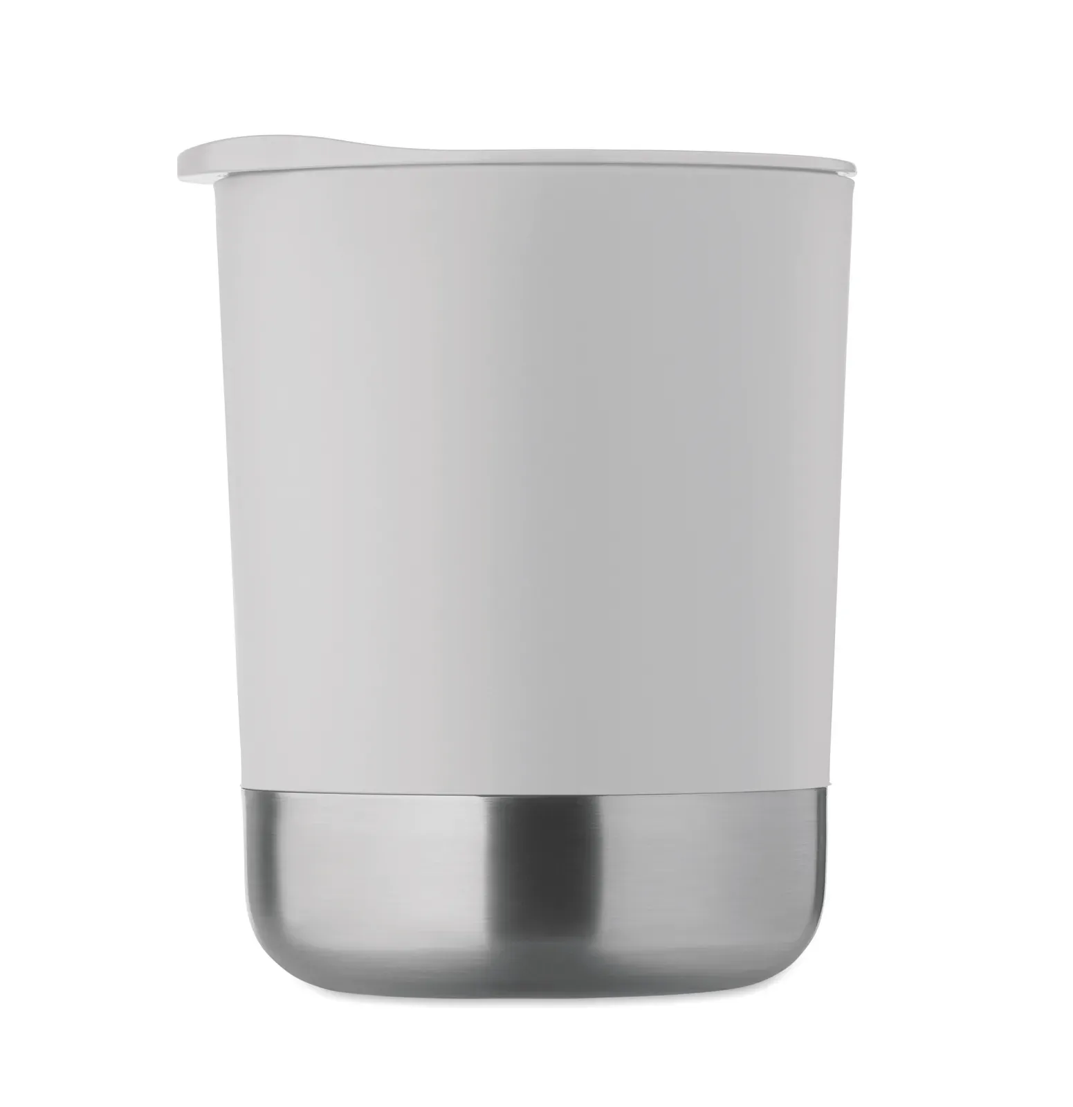 Beaker – PP Mug with Recycled Stainless Steel Base (90 % Recycled Stainless Steel and 10% Stainless Steel) and PP Sliding — White