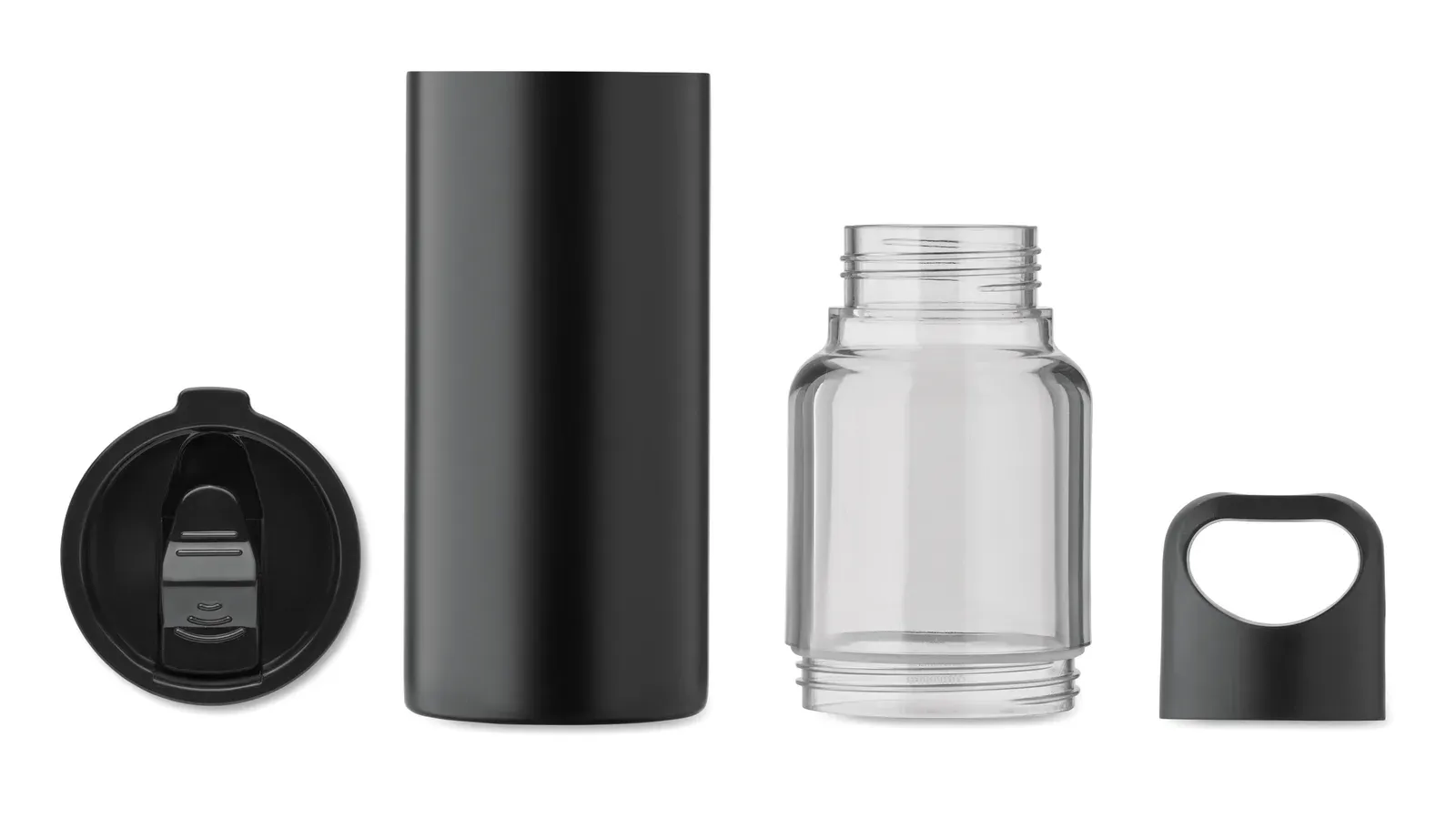 Dualuse – Refillable 2 in 1 Bottle in Tritan and Double Wall Tumbler Part in Recycled Stainless Steel — Black