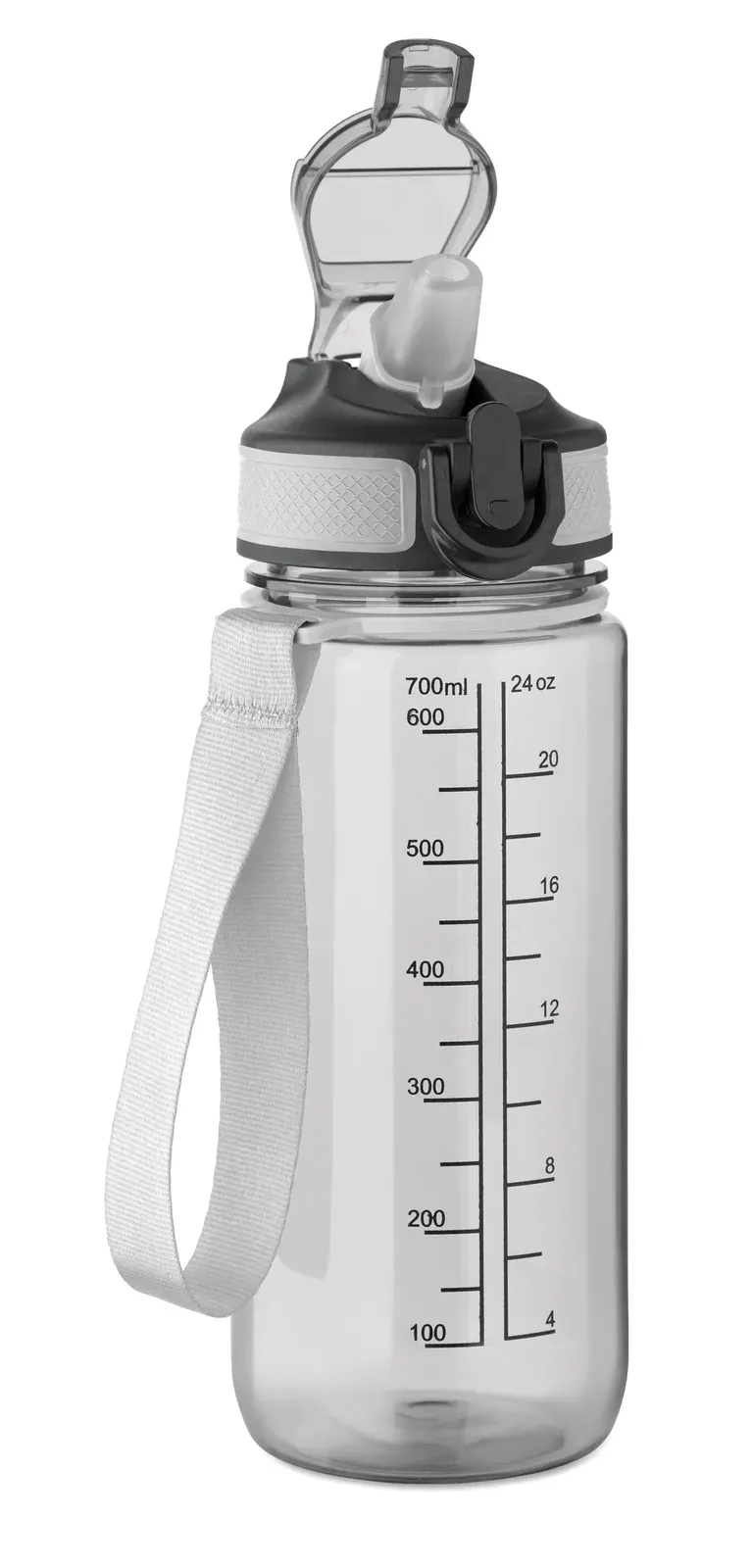 Enkel – Motivational Sports Water Bottle in RPET with Integrated Straw, Soft Silicone Mouth Piece — Transparent