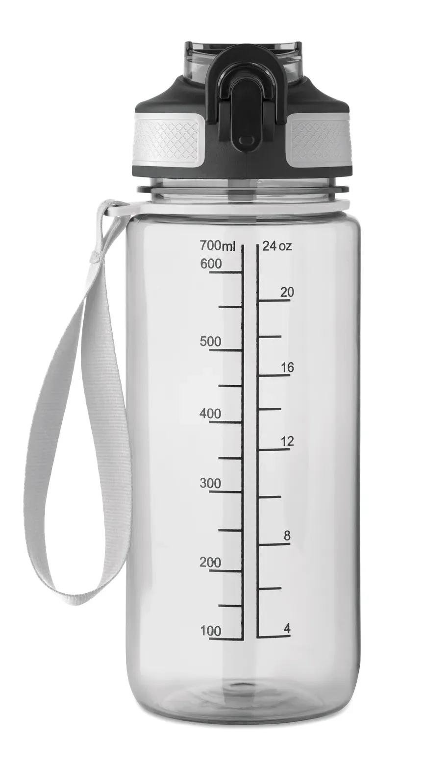 Enkel – Motivational Sports Water Bottle in RPET with Integrated Straw, Soft Silicone Mouth Piece — Transparent